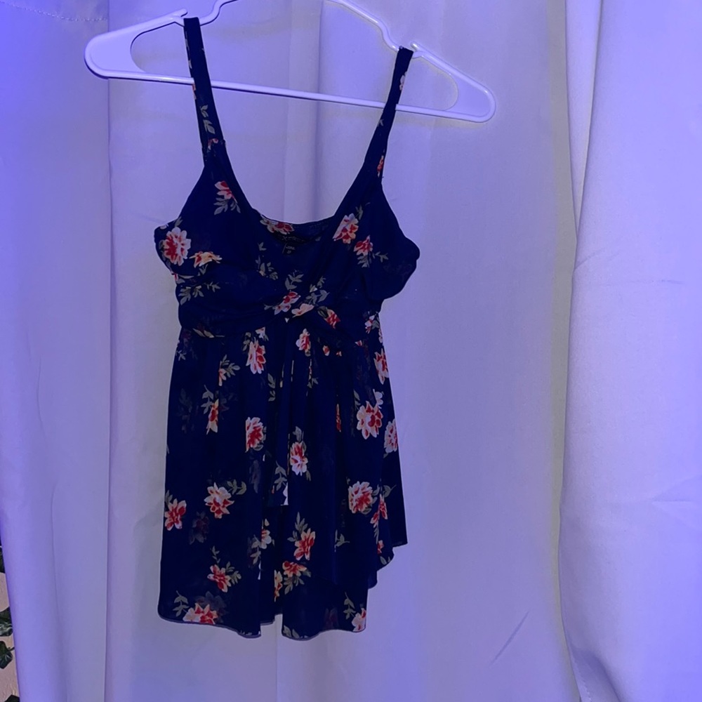 Blue with flower print tank top